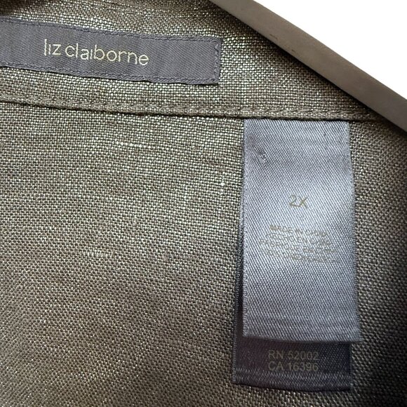 Liz Claiborne Safari Jacket Plus Size 2X 100% Linen Shimmer Brown Utility - Picture 5 of 10